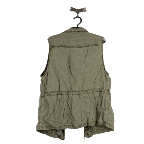 Max Jeans Olive Green Pockets Drawstring Waist Sleeveless Utility Cargo Vest - Picture 2 of 9